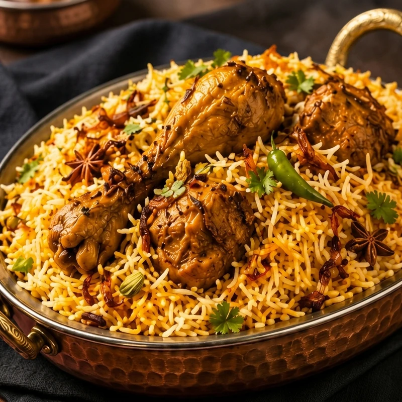 Chicken Dum Biryani layered with basmati rice at Harum Restaurant Calgary