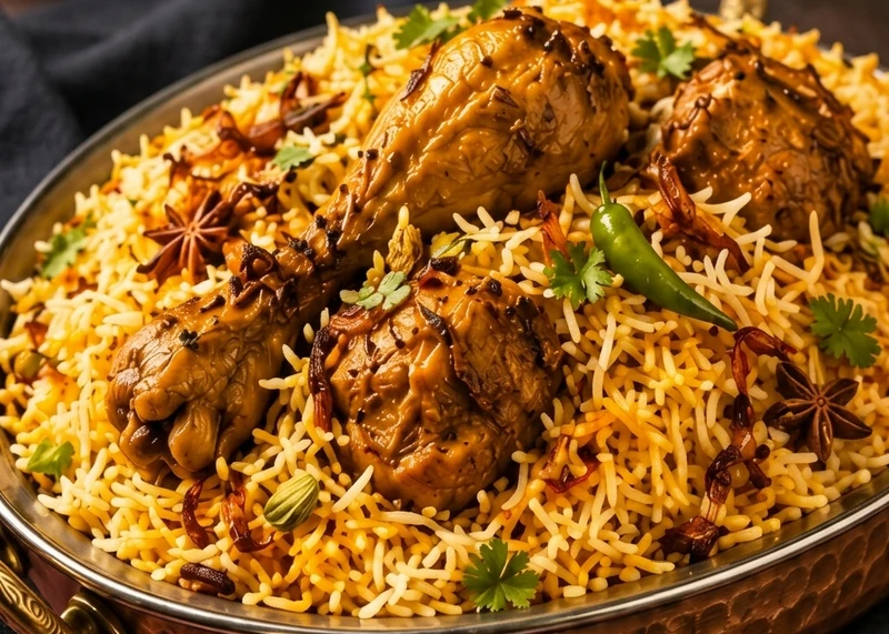 Chicken Dum Biryani layered with basmati rice at Harum Restaurant & Caterer in Calgary